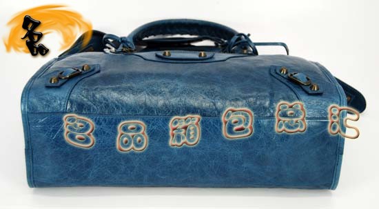 115748S 巴黎世家機(jī)車包 Balenciaga單肩包 進(jìn)口油皮時(shí)尚女包 手提包 寶藍(lán)色