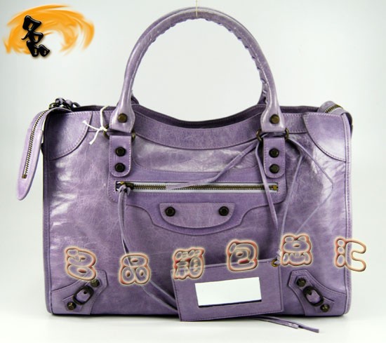 115748L 巴黎世家機車包 Balenciaga單肩包 進口油皮時尚女包 手提包 淺紫色
