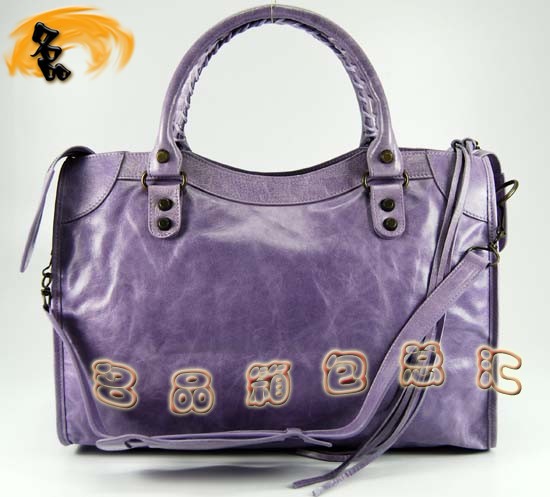 115748L 巴黎世家機車包 Balenciaga單肩包 進口油皮時尚女包 手提包 淺紫色
