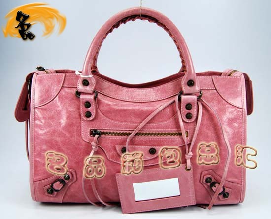 115748S 巴黎世家機(jī)車包 進(jìn)口油皮時(shí)尚女包 Balenciaga單肩包 手提包 淺粉紅色