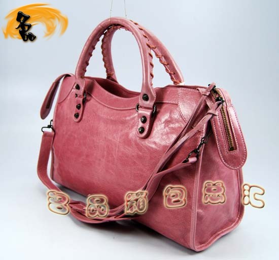 115748S 巴黎世家機(jī)車包 進(jìn)口油皮時(shí)尚女包 Balenciaga單肩包 手提包 淺粉紅色