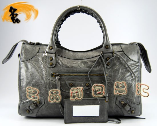 115748S 巴黎世家單肩包 Balenciaga機車包 進口油皮時尚女包 手提包 深灰色