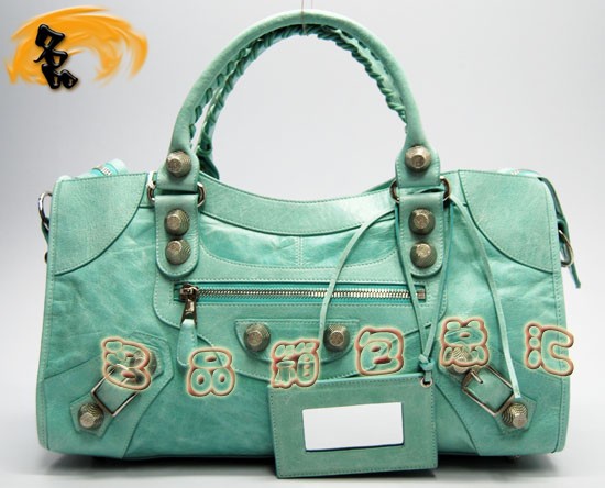173082A Balenciaga單肩包 巴黎世家手提包 進口牛皮經典時尚女包 機車包 湖水綠色