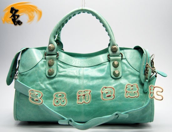 173082A Balenciaga單肩包 巴黎世家手提包 進口牛皮經典時尚女包 機車包 湖水綠色