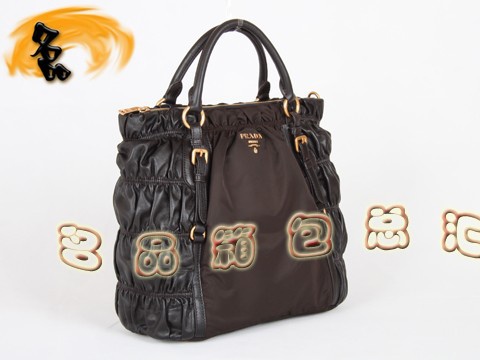 BN1790 普拉達最新款褶皺系列羊皮女包 Prada手提包 Prada斜挎包 防水帆布包 啡色