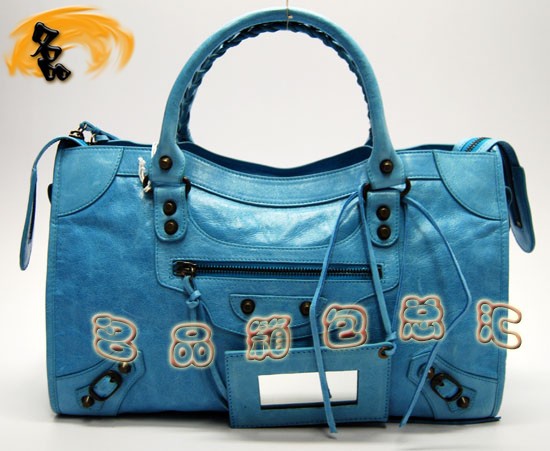 115748S 巴黎世家單肩包 Balenciaga機車包 進口油皮經(jīng)典款女包 手提包 天藍色