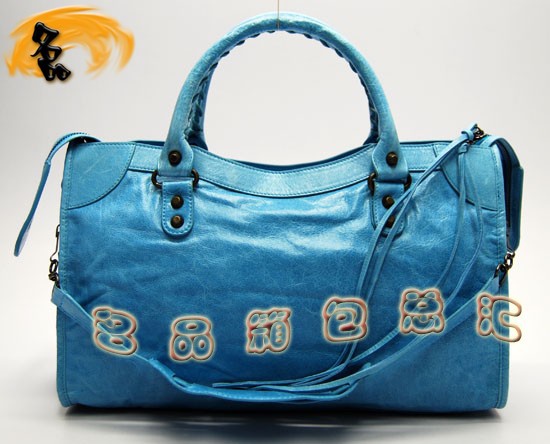 115748S 巴黎世家單肩包 Balenciaga機車包 進口油皮經(jīng)典款女包 手提包 天藍色