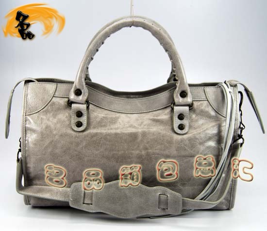 115748S 巴黎世家單肩包 進口油皮時尚女包 Balenciaga機車包 手提包 淺灰色