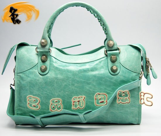 173084A 巴黎世家單肩包 Balenciaga機車包 進口牛皮時尚休閑女包 手提包 湖水綠色