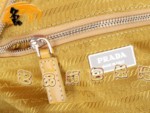 BR0652 Prada休閑包 新款時尚休閑包 網孔真皮女包 普拉達手提包 黃色