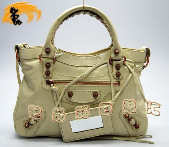 240557C 巴黎世家單肩包 Balenciaga機(jī)車包 進(jìn)口油皮時(shí)尚女包 手提包 米白色