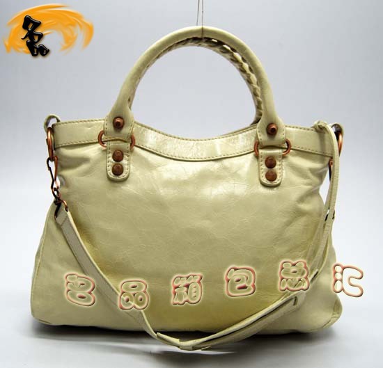 240557C 巴黎世家單肩包 Balenciaga機(jī)車包 進(jìn)口油皮時(shí)尚女包 手提包 米白色