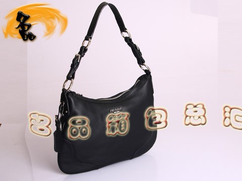 BR3373 Prada休閑包 新款時尚包 網孔真皮女包 高檔頭層牛皮包 黑色