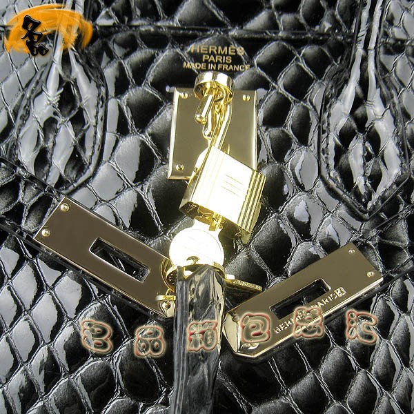 6088 愛馬仕女包 Hermes手提包 Hermes Birkin 鉑金包 魚紋(30) 黑色金扣