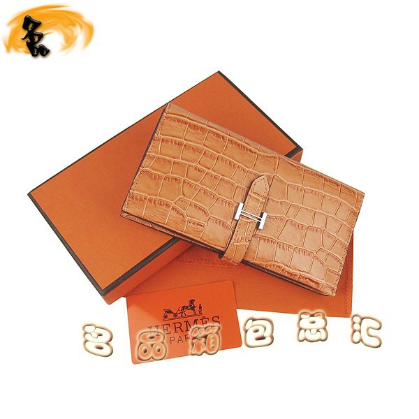 H005 Hermes錢(qián)包 愛(ài)馬仕經(jīng)典H扣兩折錢(qián)包 Hermes長(zhǎng)款錢(qián)包 鱷魚(yú)紋女士錢(qián)夾 橙色