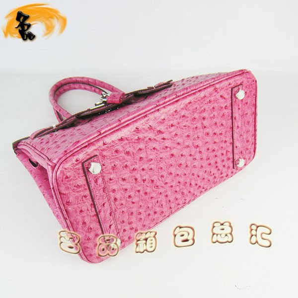 6088 愛馬仕女包 Hermes手提包 Hermes Birkin 鉑金包 鴕鳥紋(30) 玫紅色銀扣
