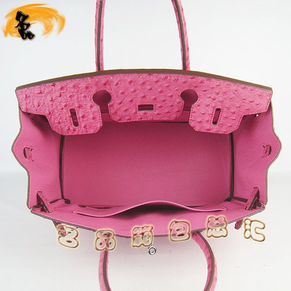 6088 愛馬仕女包 Hermes手提包 Hermes Birkin 鉑金包 鴕鳥紋(30) 玫紅色銀扣