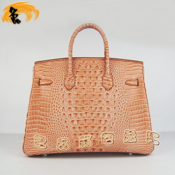 6089 愛馬仕女包 Hermes手提包 Hermes Birkin 鉑金包 鱷魚頭紋(35) 橙色銀扣