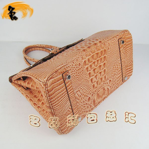 6089 愛馬仕女包 Hermes手提包 Hermes Birkin 鉑金包 鱷魚頭紋(35) 橙色銀扣