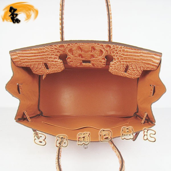 6089 愛馬仕女包 Hermes手提包 Hermes Birkin 鉑金包 鱷魚頭紋(35) 橙色銀扣