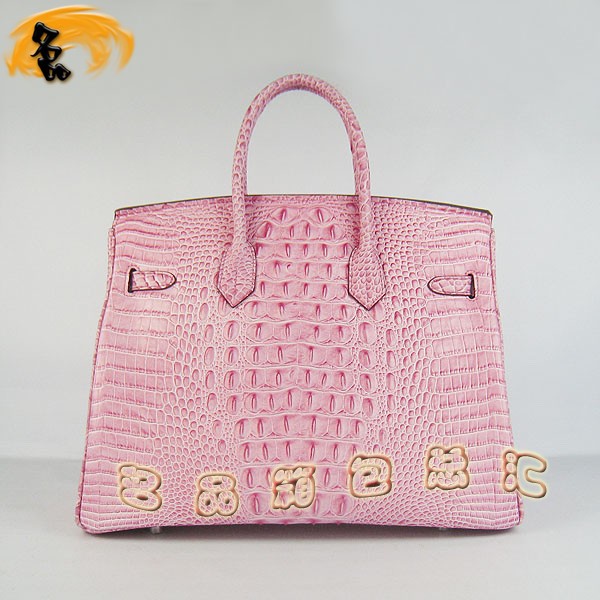 6089 愛馬仕女包 Hermes Birkin 鉑金包 Hermes手提包 鱷魚頭紋(35) 粉紅色銀扣