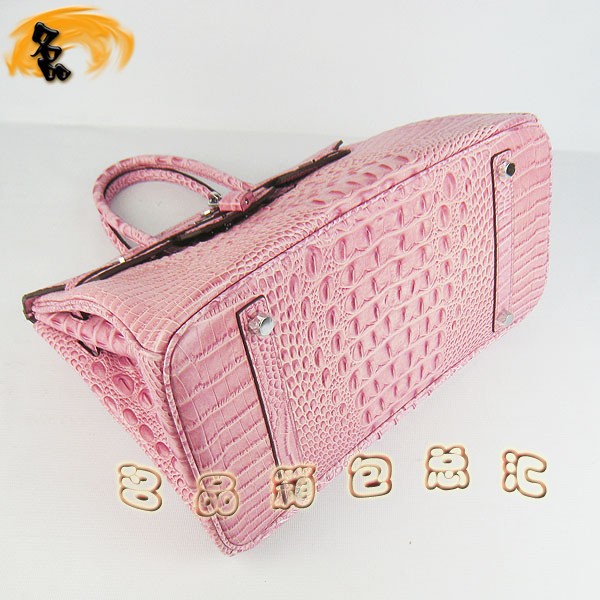 6089 愛馬仕女包 Hermes Birkin 鉑金包 Hermes手提包 鱷魚頭紋(35) 粉紅色銀扣