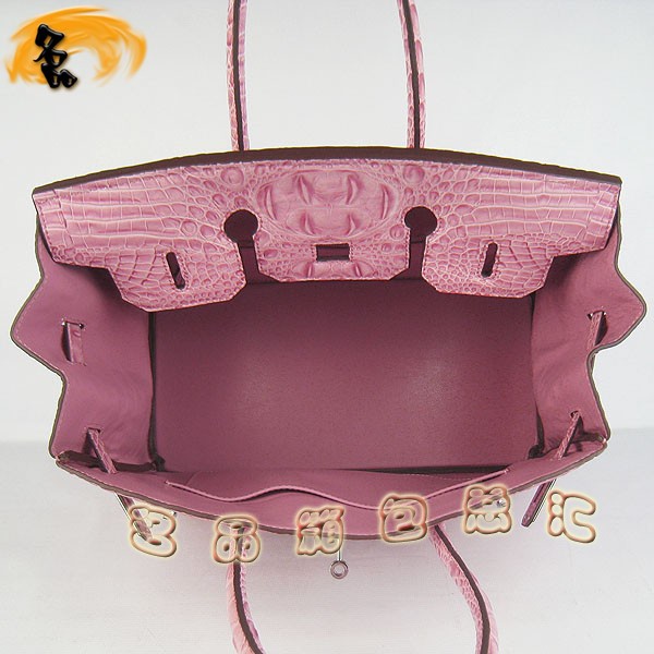 6089 愛馬仕女包 Hermes Birkin 鉑金包 Hermes手提包 鱷魚頭紋(35) 粉紅色銀扣
