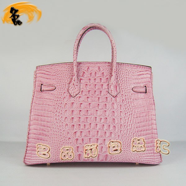 6089 愛馬仕女包 Hermes Birkin 鉑金包 Hermes手提包 鱷魚頭紋(35) 粉紅色金扣