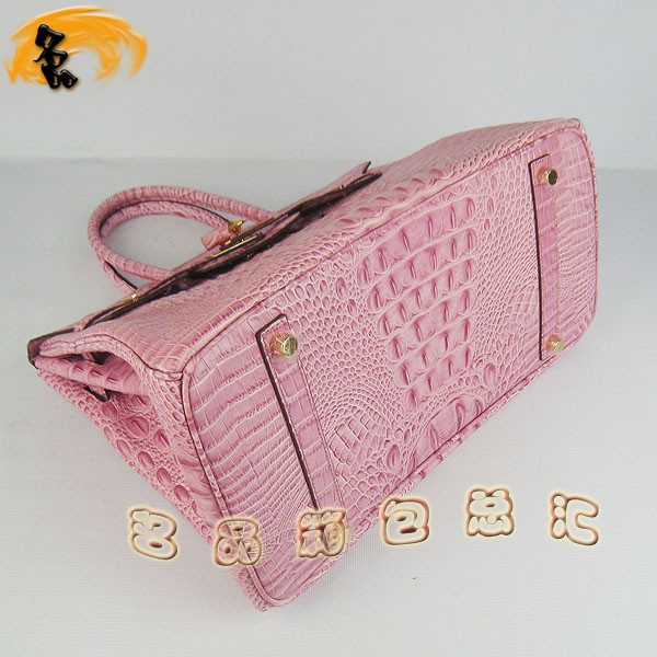 6089 愛馬仕女包 Hermes Birkin 鉑金包 Hermes手提包 鱷魚頭紋(35) 粉紅色金扣