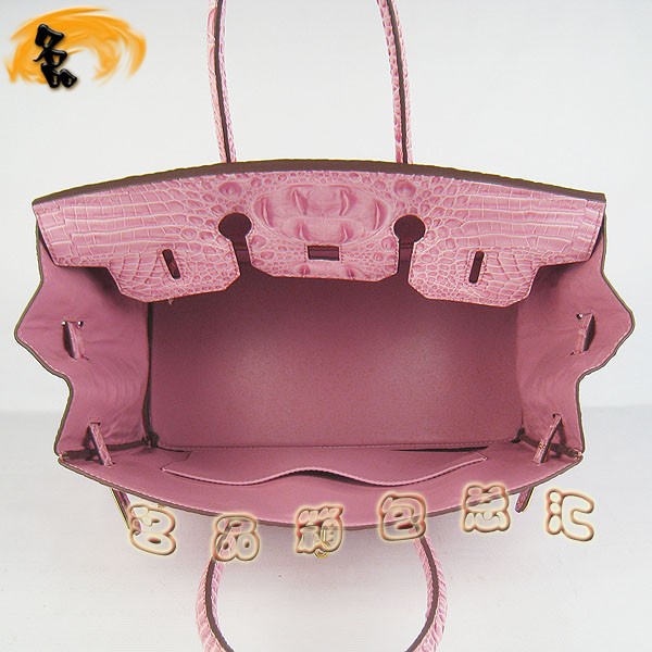 6089 愛馬仕女包 Hermes Birkin 鉑金包 Hermes手提包 鱷魚頭紋(35) 粉紅色金扣