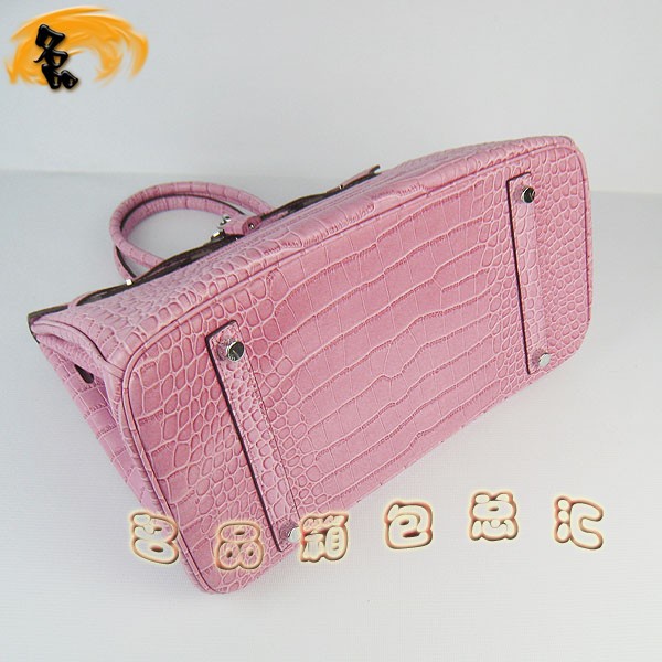 6089 愛(ài)馬仕女包 Hermes Birkin 鉑金包 Hermes手提包 鱷魚(yú)紋(35) 粉紅色銀扣
