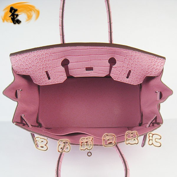 6089 愛(ài)馬仕女包 Hermes Birkin 鉑金包 Hermes手提包 鱷魚(yú)紋(35) 粉紅色銀扣