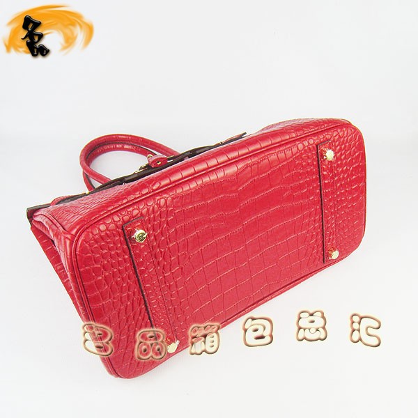 6089 Hermes手提包 愛(ài)馬仕女包 Hermes Birkin 鉑金包 鱷魚(yú)紋(35) 紅色金扣