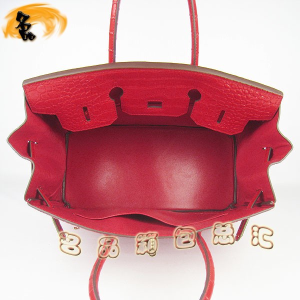 6089 Hermes手提包 愛(ài)馬仕女包 Hermes Birkin 鉑金包 鱷魚(yú)紋(35) 紅色金扣