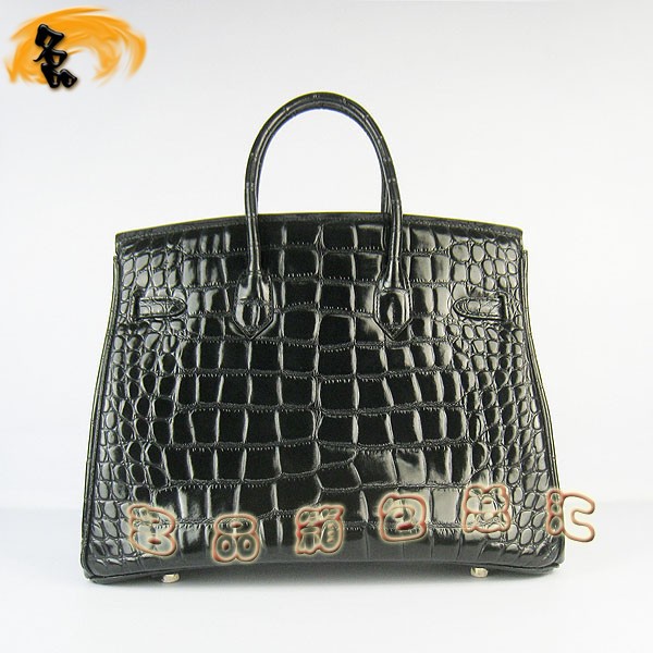6089 Hermes手提包 愛馬仕女包 Hermes Birkin 鉑金包 鱷魚紋(35) 黑色金扣