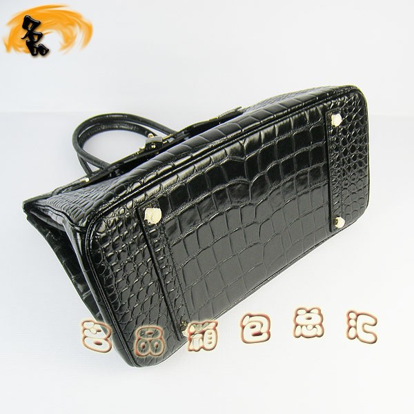 6089 Hermes手提包 愛馬仕女包 Hermes Birkin 鉑金包 鱷魚紋(35) 黑色金扣
