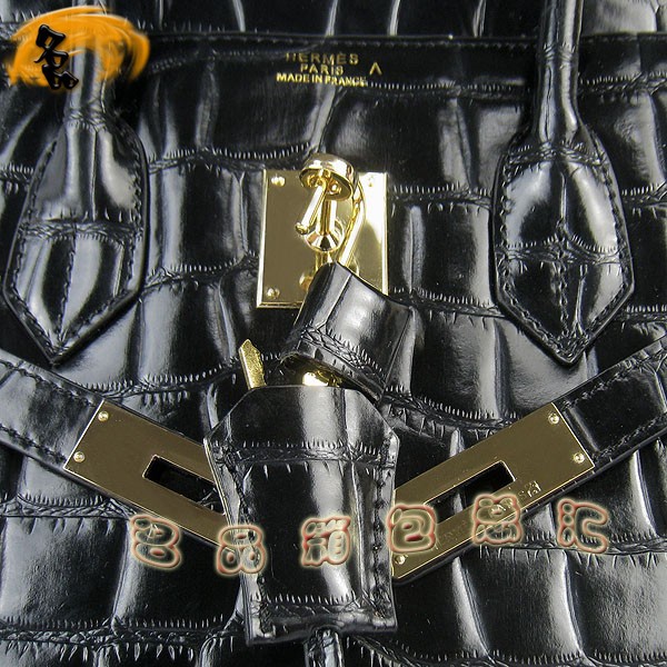 6089 Hermes手提包 愛馬仕女包 Hermes Birkin 鉑金包 鱷魚紋(35) 黑色金扣