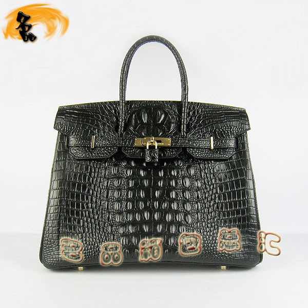 6089 愛馬仕女包 Hermes手提包 Hermes Birkin 鉑金包 鱷魚頭紋(35) 黑色金扣