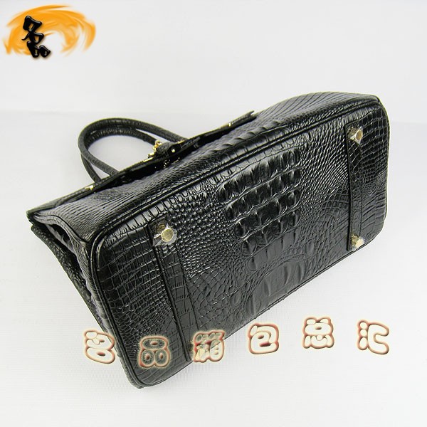 6089 愛馬仕女包 Hermes手提包 Hermes Birkin 鉑金包 鱷魚頭紋(35) 黑色金扣