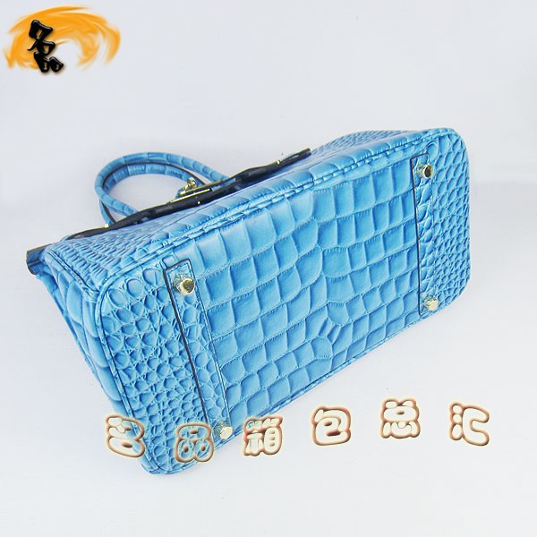 6089 愛馬仕女包 Hermes手提包 Hermes Birkin 鉑金包 鱷魚紋(35) 淺藍色金扣