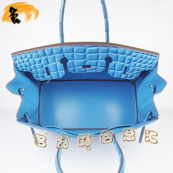 6089 愛馬仕女包 Hermes手提包 Hermes Birkin 鉑金包 鱷魚紋(35) 淺藍色金扣