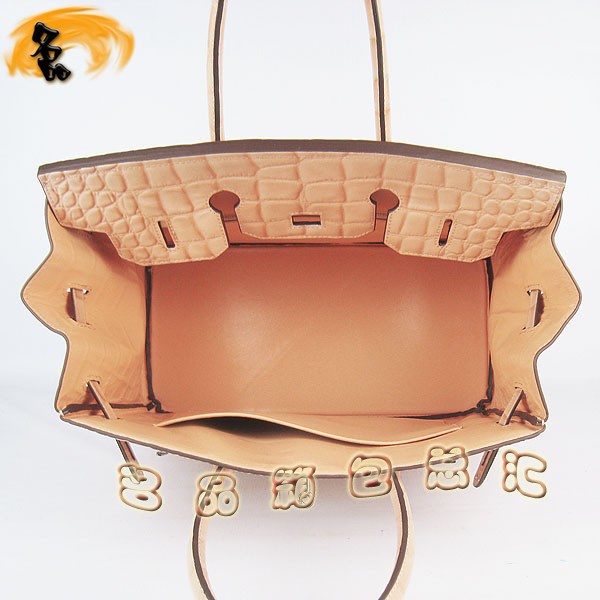 6089 愛馬仕女包 Hermes手提包 Hermes Birkin 鉑金包 鱷魚紋(35) 淺黃色銀扣