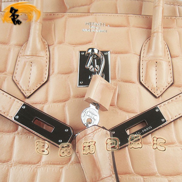6089 愛馬仕女包 Hermes手提包 Hermes Birkin 鉑金包 鱷魚紋(35) 淺黃色銀扣