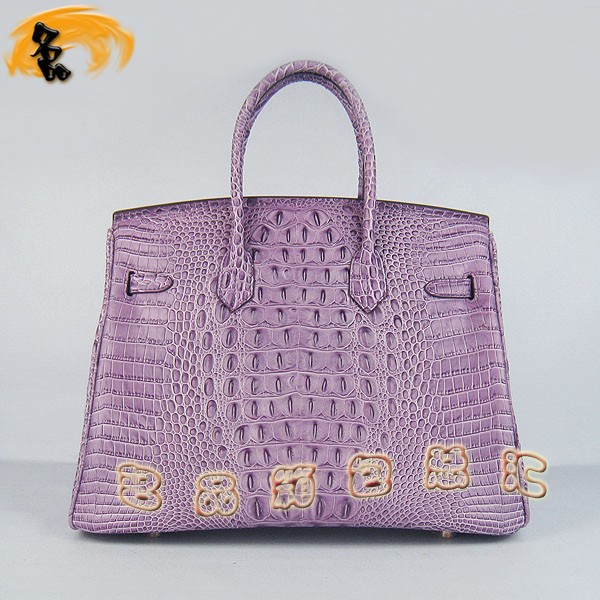 6089 愛馬仕女包 Hermes手提包 Hermes Birkin 鉑金包 鱷魚頭紋(35) 紫色金扣