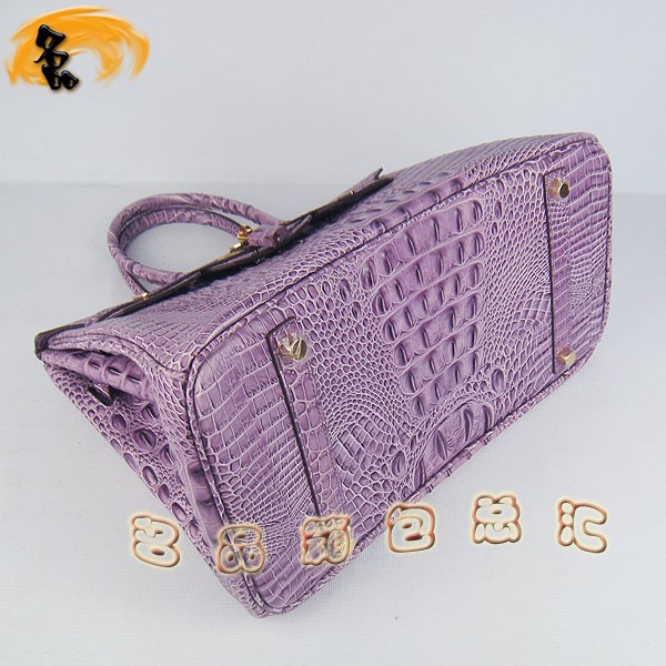 6089 愛馬仕女包 Hermes手提包 Hermes Birkin 鉑金包 鱷魚頭紋(35) 紫色金扣
