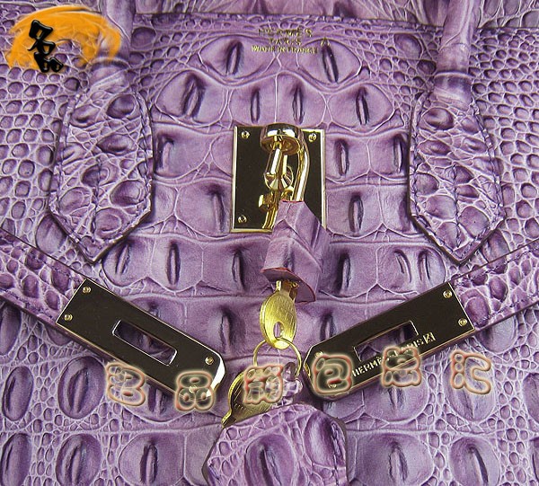 6089 愛馬仕女包 Hermes手提包 Hermes Birkin 鉑金包 鱷魚頭紋(35) 紫色金扣