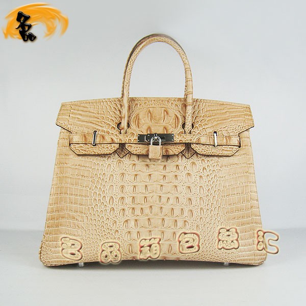 6089 愛馬仕女包 Hermes手提包 Hermes Birkin 鉑金包 鱷魚頭紋(35) 土黃色銀扣