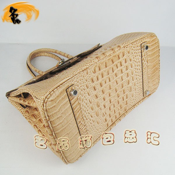 6089 愛馬仕女包 Hermes手提包 Hermes Birkin 鉑金包 鱷魚頭紋(35) 土黃色銀扣