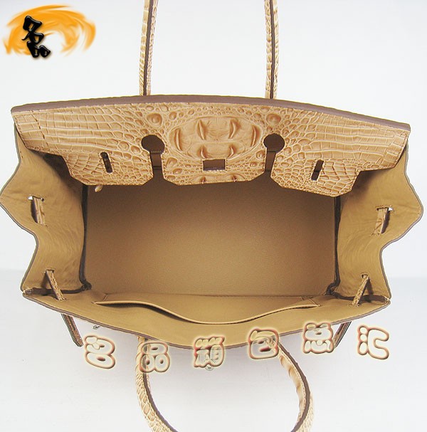 6089 愛馬仕女包 Hermes手提包 Hermes Birkin 鉑金包 鱷魚頭紋(35) 土黃色銀扣