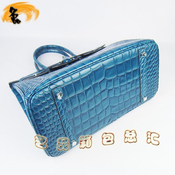 6089 Hermes Birkin 鉑金包 愛馬仕女包 Hermes手提包 鱷魚紋(35) 中藍色銀扣